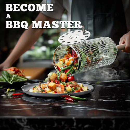 🔥 Last Day 50% OFF — Rolling Grill Basket Set 🥩 Grill Veggies, Shrimp & More with Ease