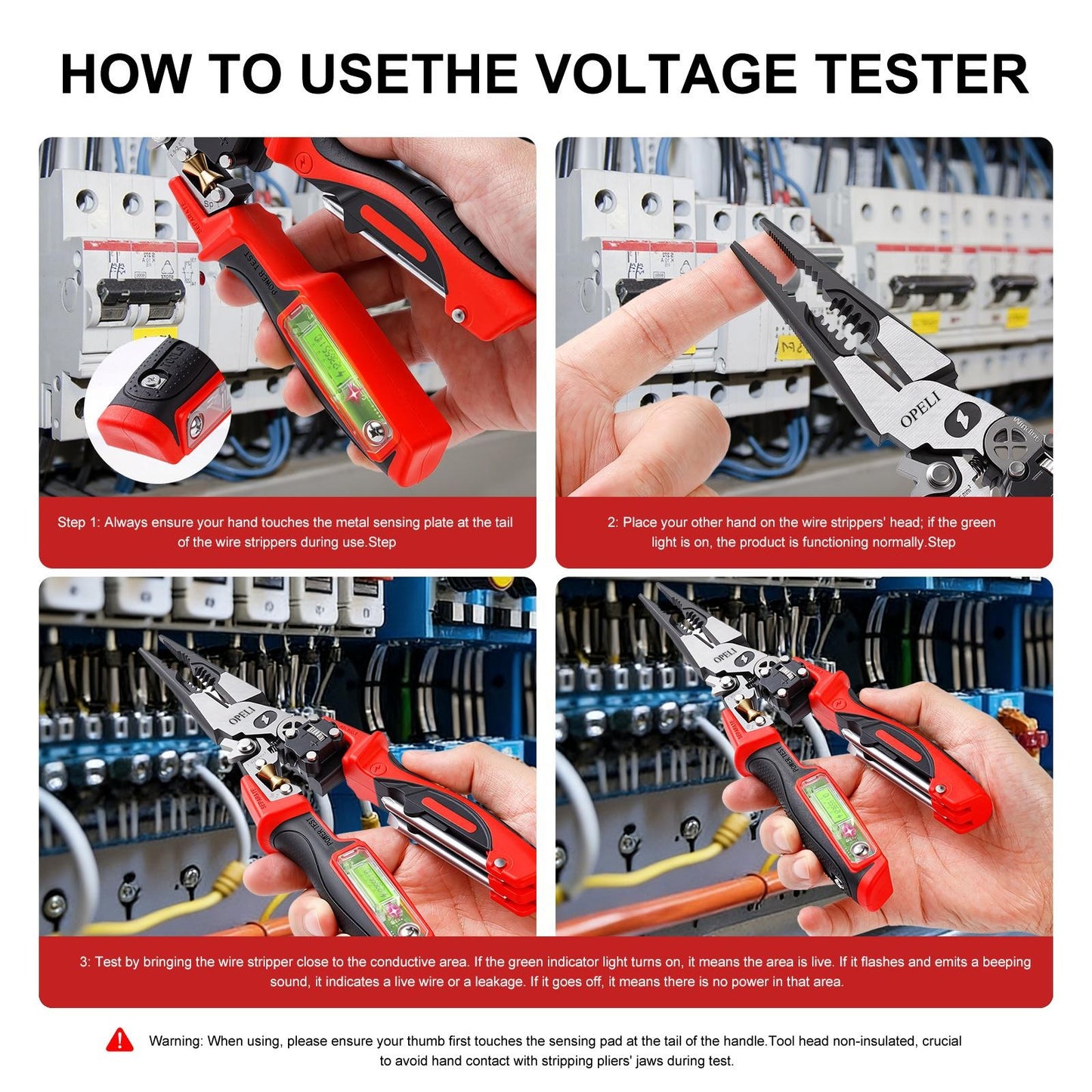 8-in-1 Multi-Function Wire Stripper Pliers Diagonal Cutters for Nails Electrical Cables Special Tools with number display Voltage Tester&Alarms, Detectable12-250V, Heavy-Duty Electrical Pliers&Wire Cutters-for Professionaland Home Use