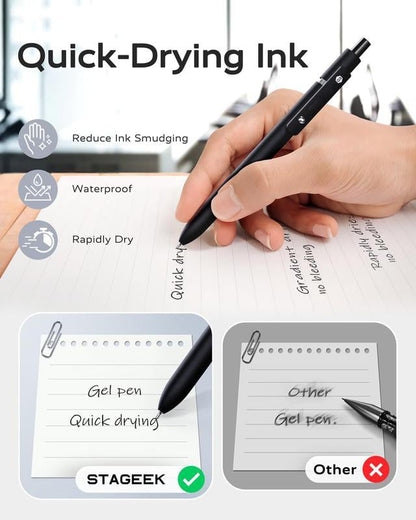 🔥6Pcs 0.5mm Black Retractable Gel Pens, Quick Dry Fine Point