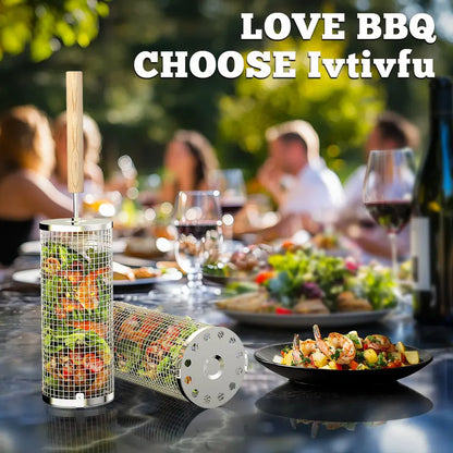 🔥 Last Day 50% OFF — Rolling Grill Basket Set 🥩 Grill Veggies, Shrimp & More with Ease