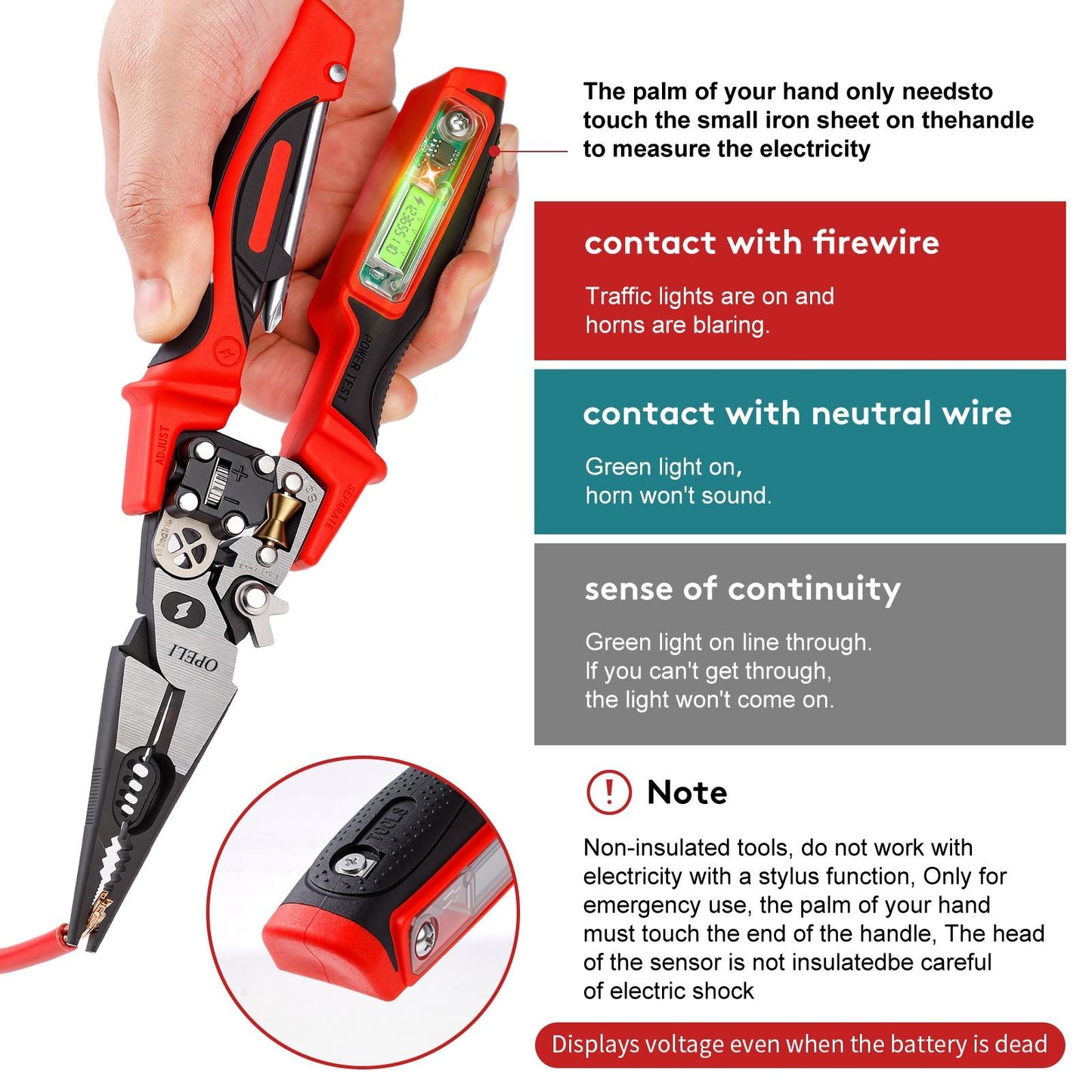 8-in-1 Multi-Function Wire Stripper Pliers Diagonal Cutters for Nails Electrical Cables Special Tools with number display Voltage Tester&Alarms, Detectable12-250V, Heavy-Duty Electrical Pliers&Wire Cutters-for Professionaland Home Use